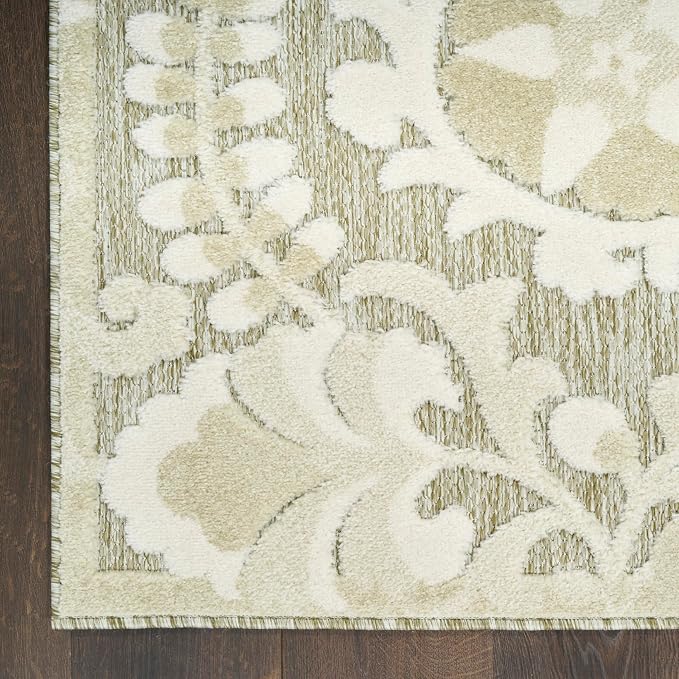 Nourison Home Aloha Ivory Sage 5'3" x 7'5" Area Rug - Easy Clean, Non Shedding, Bed Room, Living Room, Dining Room, Kitchen (5' x 8')