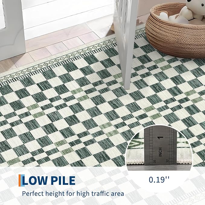 GarveeHome 2x6 Runner Rug for Bathroom Modern Abstract Checkered Carpet | Contemporary Non-Slip Low Pile Throw Rugs Easy-Clean Sage Green Long Runners Premium Soft Area Rug for Kitchen Hallway