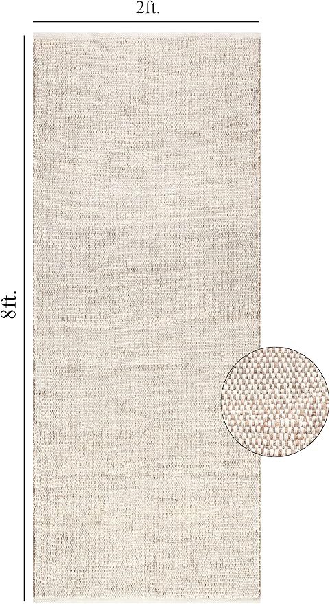 Jute Cotton Hand Woven Area Rug (2' x 8' Natural) | Farmhouse Area Rug for Living Room Bedroom Hallway Entryway Rustic Vintage Bohemian Décor