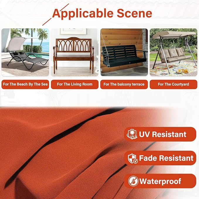 Porch Swing Cushion with Backrest,Waterproof Bench Cushion for Outdoor Furniture,2-3 Seater Replacement Thickened 5 in swing cushion,with Ties,Patio,Outdoor,Backyard and Garden (Orange,40x40 in)