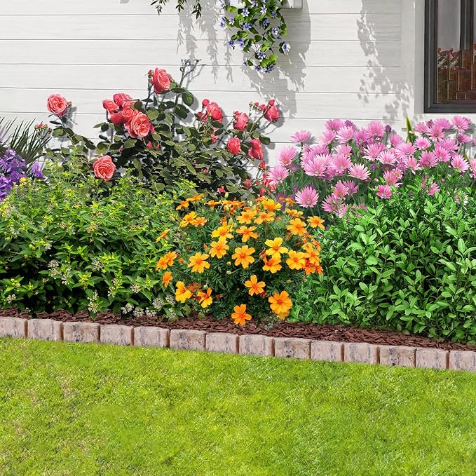 Landscape Edging Faux Stone Edging Garden Edging Border,68FT x 2.75 in Tall Decorative Stone-Look Garden Border for Flower Bed Edging,Yard Edging,Lawn Trees and Gardens,with Anchoring Spikes,Brown