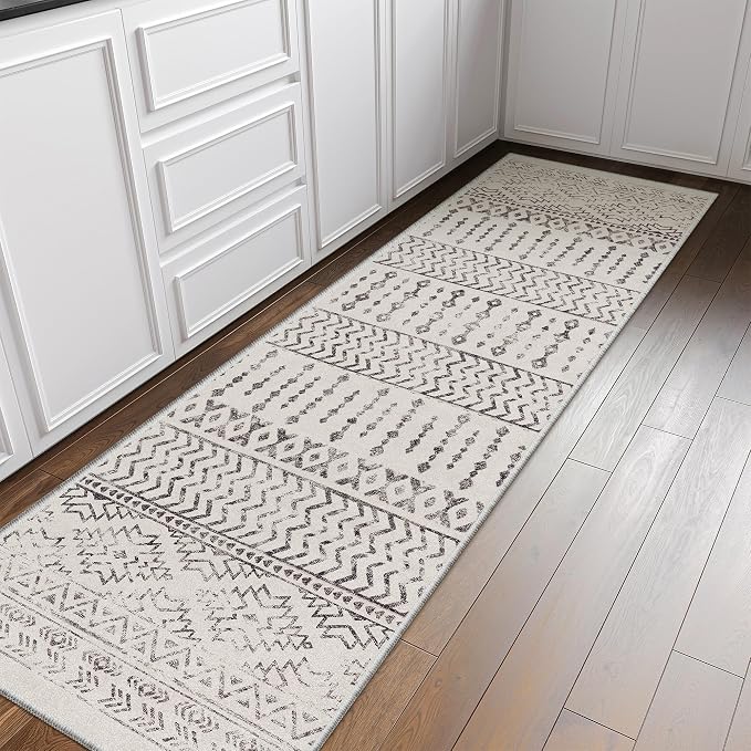 Art&Tuft 2x8 Runner Rug Non Slip, Washable Rug Runners for Hallways,Ivory | Low Pile, Moroccan Soft & Lighweight, Folable, Stain Resistant 8ft Carpet Runners for Entryway,Kitchen,Living Room,Bedroom