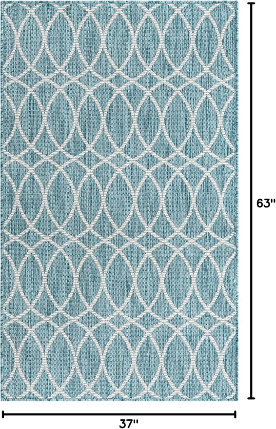 Unique Loom Outdoor Trellis Collection Area Rug - Gitter (3' 1" x 5' 3" Rectangle, Light Aqua/ Ivory)