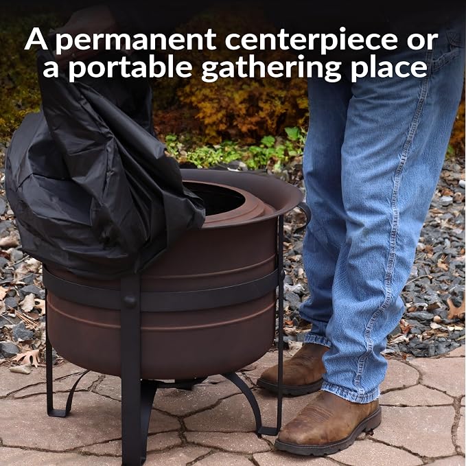 Sunnydaze 23-Inch Cauldron-Style Smokeless Wood-Burning Fire Pit with Cover and Poker - Steel Outdoor Smokeless Fire Pit for the Backyard