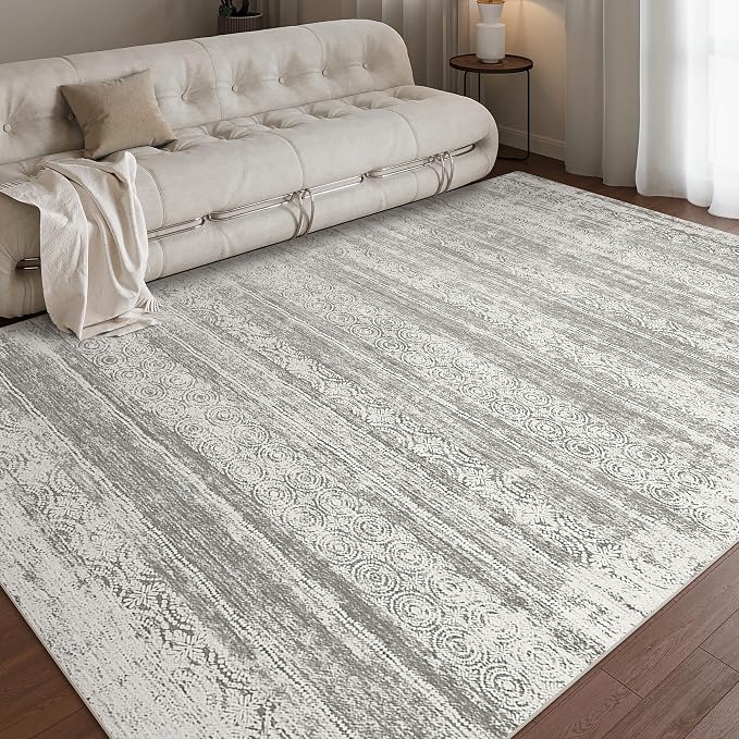 Miukiki 9x12 Area Rug for Living Room, Washable Non Slip Moroccan Rug Grey | Large Soft Rug for Kitchen Bedroom Dining Room Office, Low Pile Indoor Floor Carpet Home Decor 9'x12'