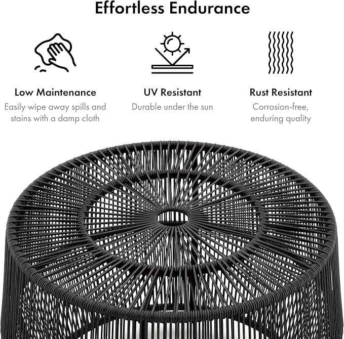 Furniture of America Ysar Boho Rattan Round Coffee Table Outdoor with Metal Frame, All-Weather and Rust Resistant, Handcrafted Coastal Furniture for Patio, Poolside, Garden, Yard, Gray