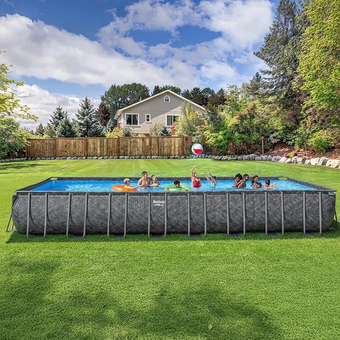 Bestway APX 365 31'4" x 16' x 52" Above Ground Pool Set w/Sand Filter Pump | Long-Lasting All-Season Swimming Pool with Galvanized Steel Frame - Ladder, Cover, and Polysphere Filtration Balls Included