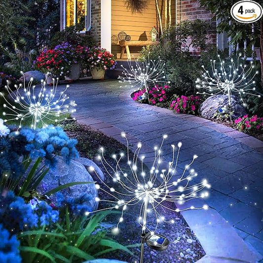 Anordsem Solar Garden Lights Outdoor: Bendable Copper Wire with 120 LED Firework Beads - Waterproof 2 White Lighting Modes for Yard Patio Path - Gardening Gifts for Homeowner Gardener