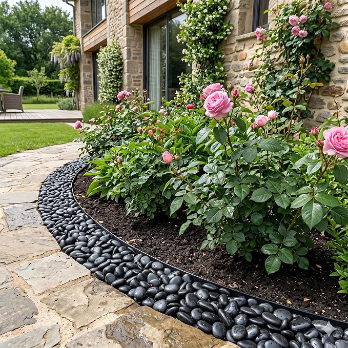 40 Lbs Black River Rocks - Large Polished Black Pebbles for Plants & Garden Decorative Stones，1-2" Polished Pebbles for Landscaping, Fish Tanks, Flower Pots, Water Fountains