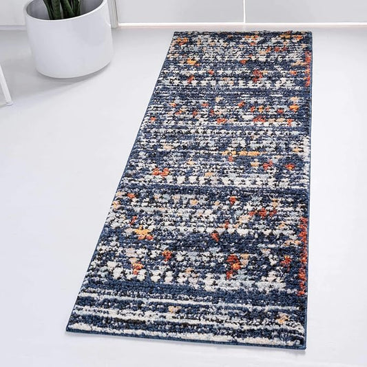 Unique Loom Morocco Collection Abstract Border, Diamond, Bohemian Area Rug (2' 2 x 6' 0 Runner, Navy Blue/Black)