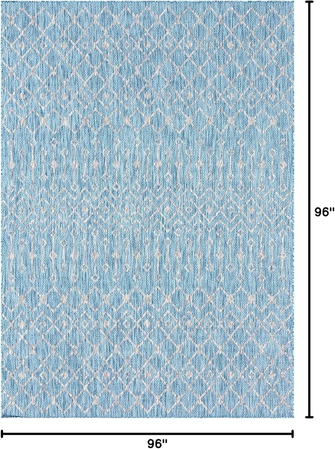 Unique Loom Outdoor Trellis Collection Area Rug - Tribal Trellis (8' x 8' Rectangle, Aqua/ Ivory)