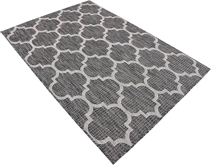 Unique Loom Outdoor Trellis Collection Area Rug (4' 1" x 6' 1" Rectangle, Black/ Ivory)