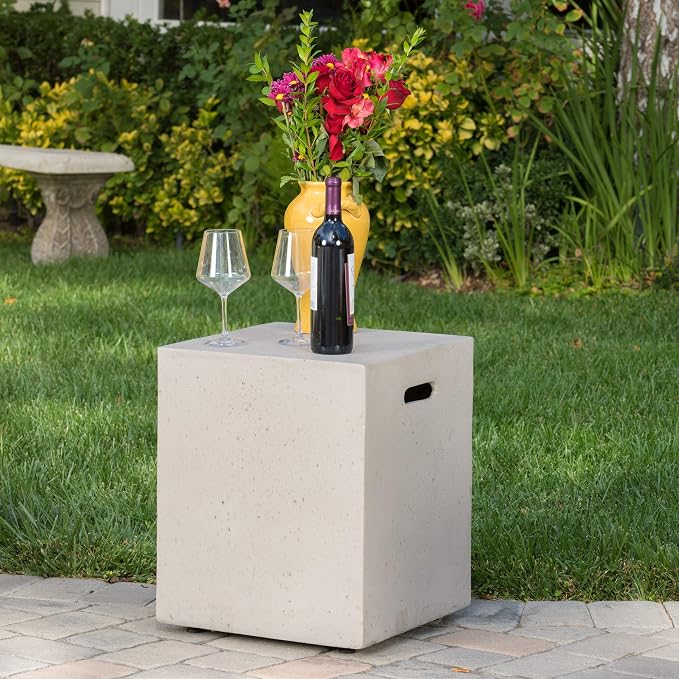 GDFStudio Christopher Knight Home Aidan Outdoor Rectangular Fire Table with Tank Holder, Light Gray