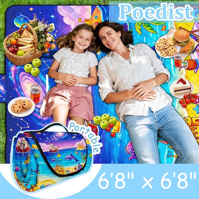 Poedist Extra Large Picnic Blanket Waterproof,80"x 80"Foldable Machine Washable Beach Blanket,Outdoor Blanket for 6-8 Adults, for Indoor Crawling,Park Beach,Camping,Hiking,Family Travel(Starry)