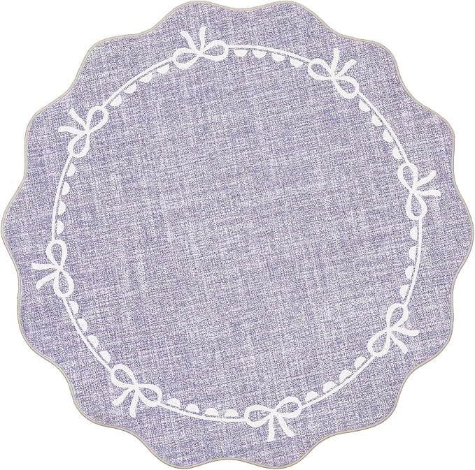GarveeHome 4ft Round Rugs Washable Scalloped Bow Rug for Bedroom, Purple | Non Slip Soft Low Pile Ultra-Thin Stain Resistant Indoor Carpet for Living Room Nursery Girls Dorm Decor Kids Room Playroom