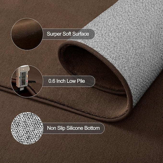 Vasofe Brown Hallway Runner Rug, 2x6 Feet Non Slip Runners, Memory Foam Rug | Indoor Thickened Bedside Rugs for Bedroom Dorm Kitchen Kids Boys Room, Washable Medium Pile Shag Fluffy Carpets for Entrance
