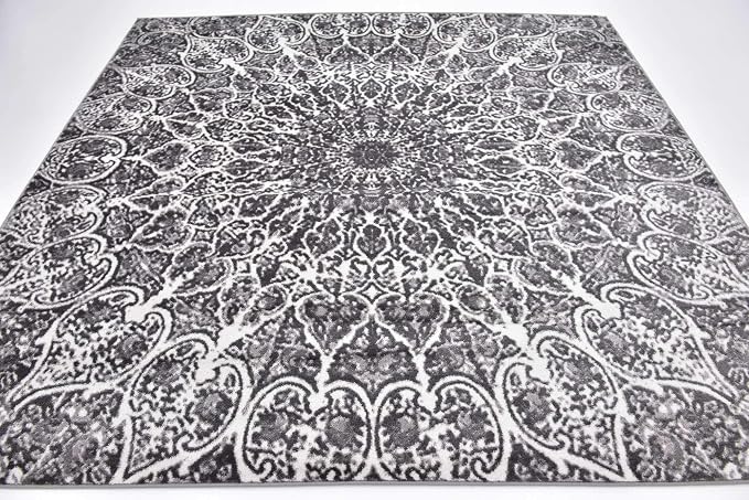 Unique Loom Sofia Collection Area Rug - Grace (8' Square, Dark Gray/ Gray)