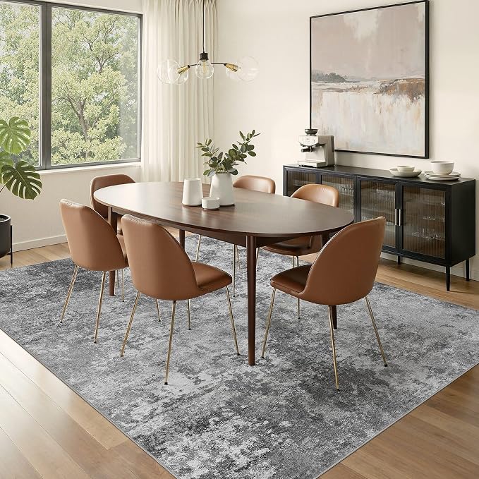 Nakagishi 12X15 Abstract Washable Area Rugs for Living Room-Grey | Modern Non-Slip Silicone Backing Low Pile Soft Carpet for Bedroom Dining Decor Ideal for Families with Kids and Pets