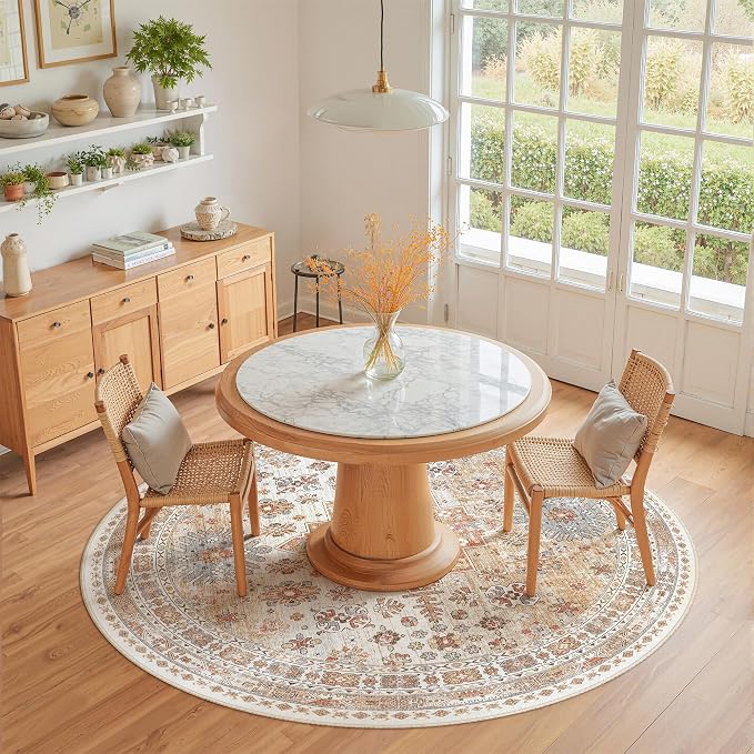 Round Rug 5ft,Circle Rug for Dining Room Table,Orange | Washable Rugs for Kitchen,Entryway,Bedroom,Dining Room,Nursery Room,Thin,Soft Runner Rug,Stain Resistant Indoor Carpet