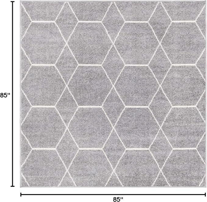 Unique Loom Trellis Frieze Collection Area Rug - Geometric (7' Square, Light Gray/ Ivory)