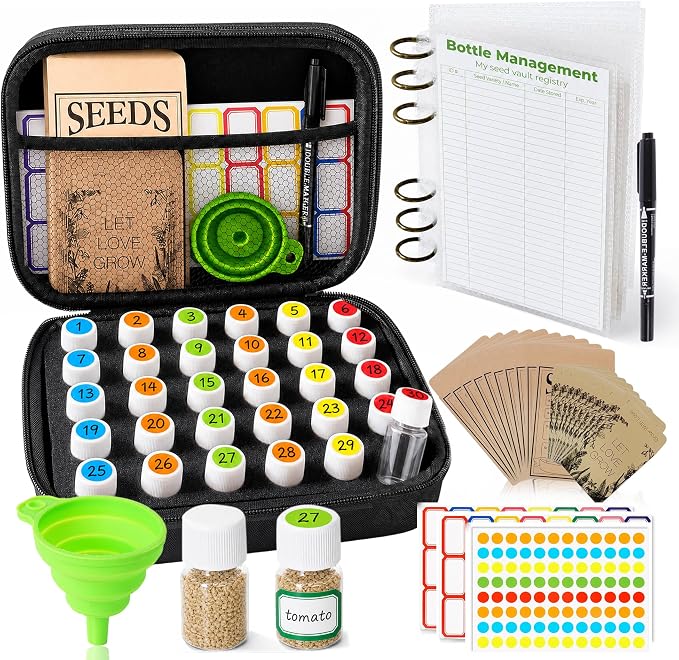 30 Slot Seed Storage Organizer with Seed Binder,For Graden Seeds Storage | Seeds Storage Box with 10-Pockets Seeds Binders, Labels, Registry Card, 20 Seed Envelopes