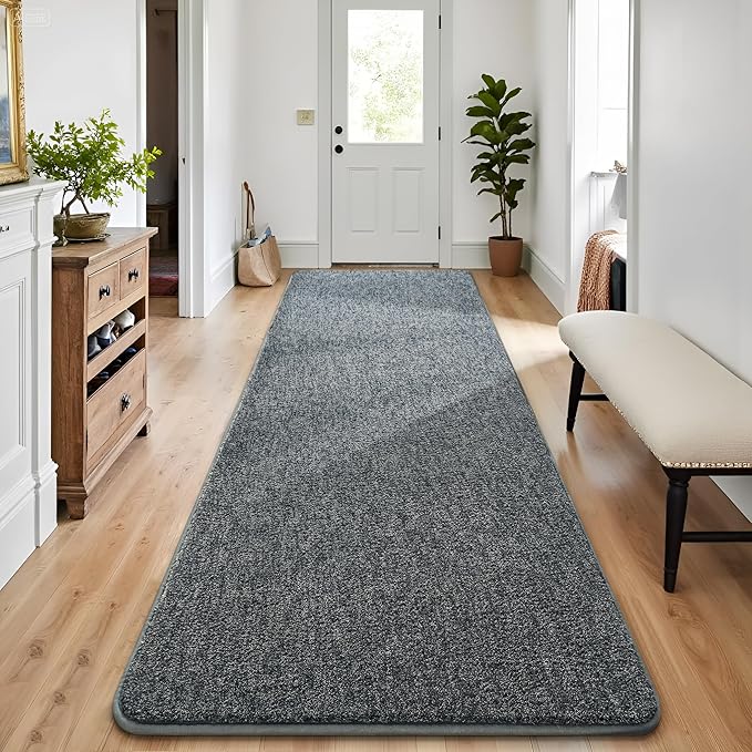 Chicrug Memory Foam 2x8 Runner Rugs for Hallway Entryway Bedroom | Low-Pile Long Carpet Runner Rug for Kitchen, Kids Rug for Bedside Dorm Room Decor, Dark Grey and White