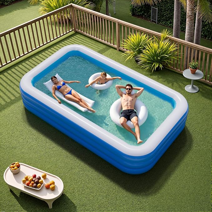 Inflatable Pool for Adults, 103'' x 65'' x 22'' Large Inflatable Pool for Adults, Blow up Pools, Rectangular Family Swimming Poo l, Oversized Thickened Family Inflatable Pools for Outdoor