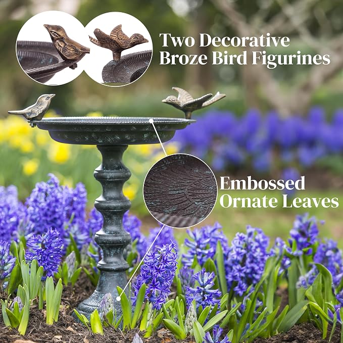 Evergreen Garden Hummingbird Bird Baths for Outdoors Heavy Duty | Metal Bird Bath Bowl with Stand | Ground Standing Bird Bath and Feeder for Garden Yard Deck