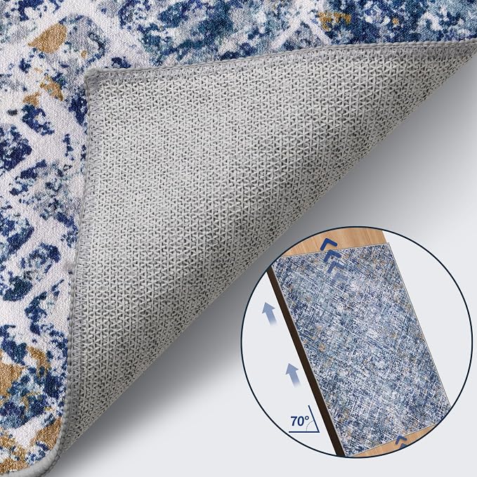 Tangsoo Blue Abstract 2x6 Washable Runner Rug, Modern Non Slip Runner Rugs | Contemporary Indoor Soft Low Pile Rugs for Hallway,Print Carpet Runners for Laundry Entryway Bedroom Kitchen Home Decor