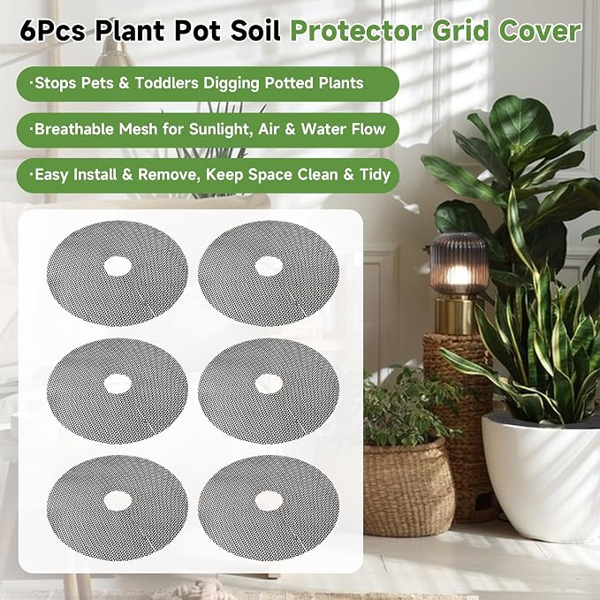 frtzal Plant Pot Grids - 11.8 Inch Cuttable Soil Cover Protector, Plant Covers from Animals Digging Stopper, Indoor Outdoor Plant Pot Cover (11.8IN-6PCS)