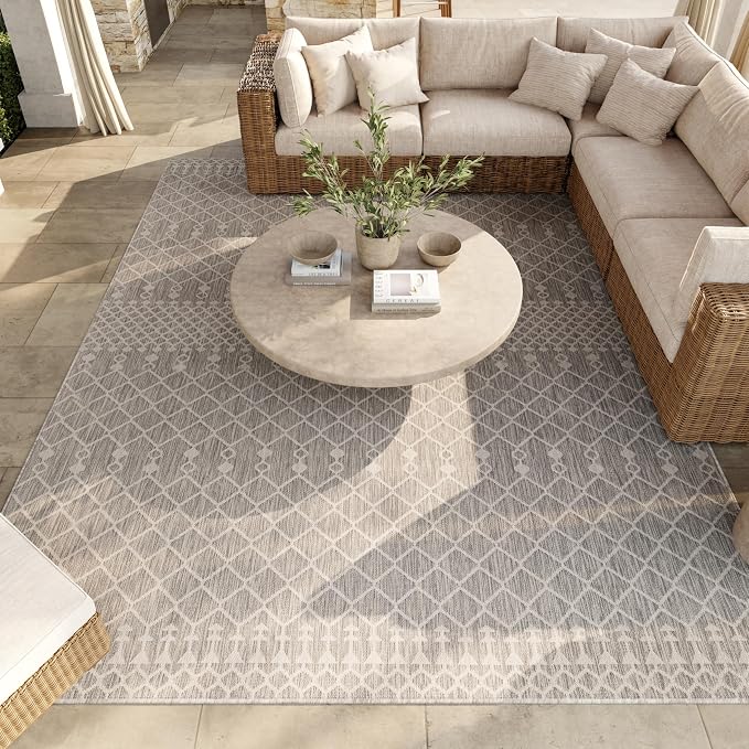 Nourison Home Positano Light Grey 10' x 14' Area Rug - Easy Clean, Non Shedding, Bed Room, Living Room, Dining Room, Kitchen (10' x 14')