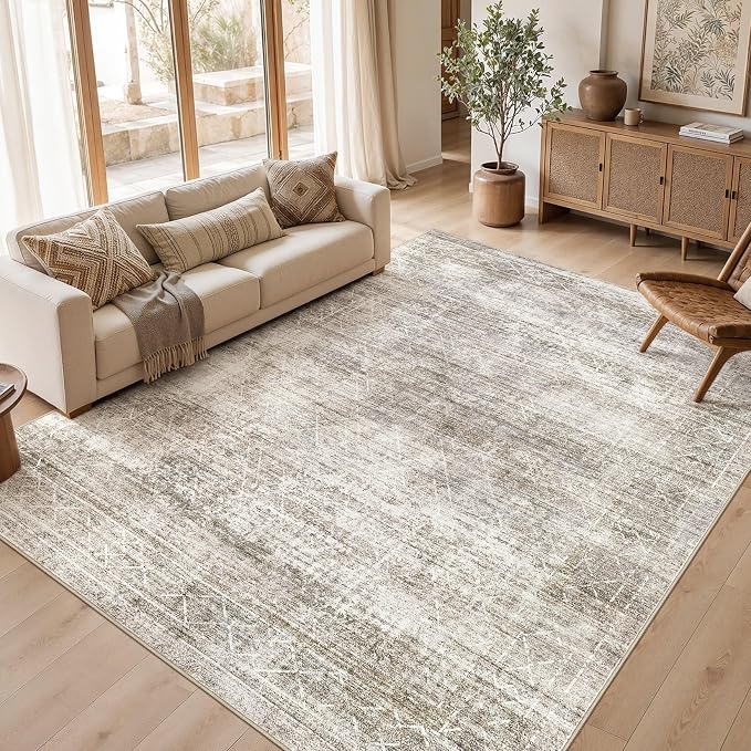 cotiled Boho 8x10 Area Rugs for Living Room: Large Moroccan Washable Rug | Solve Modern Neutral Trendy Home Decor - Stain Resistan Carpet for Bedroom Farmhouse Dining Room Brown Grey