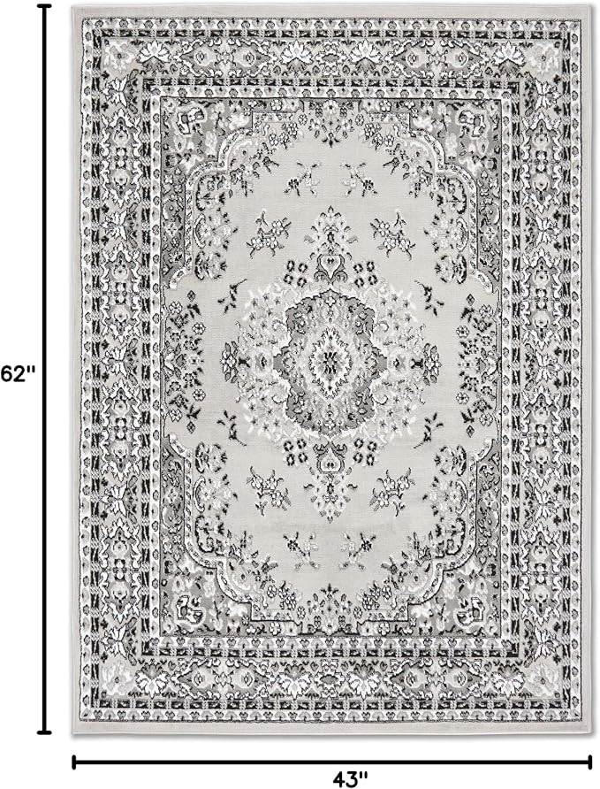 Home Dynamix Premium Sakarya Traditional Medallion Border Area Rug, Gray, 3'7"x5'2" Rectangle