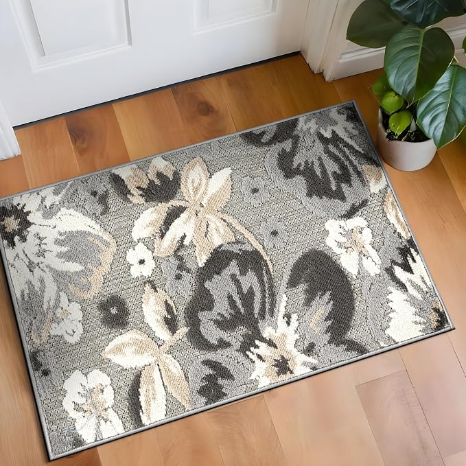 Rugshop Bergamo Contemporary Floral Non-Shedding Easy Cleaning Patio Deck Backyard Indoor/Outdoor Area Rug 2' X 3' Gray