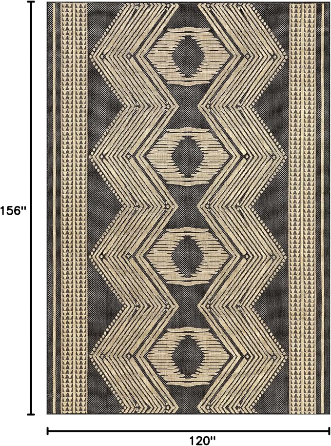 Nuloom Ranya Dark Grey/Ivory, 10' x 13', Tribal Geometric, Soft and Cozy, High Traffic, Stain Resistant, Easy Clean, Durable Area Rug for Indoor/Outdoor Patio, Deck, Porch, Garden, Courtyard