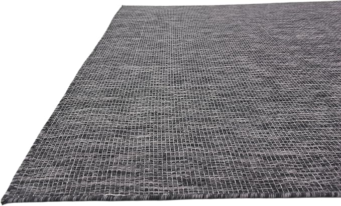 Unique Loom Collection Casual Transitional Solid Heathered Indoor/Outdoor Flatweave Area Rug (7' 1" x 10' Rectangle, Black/Ivory)