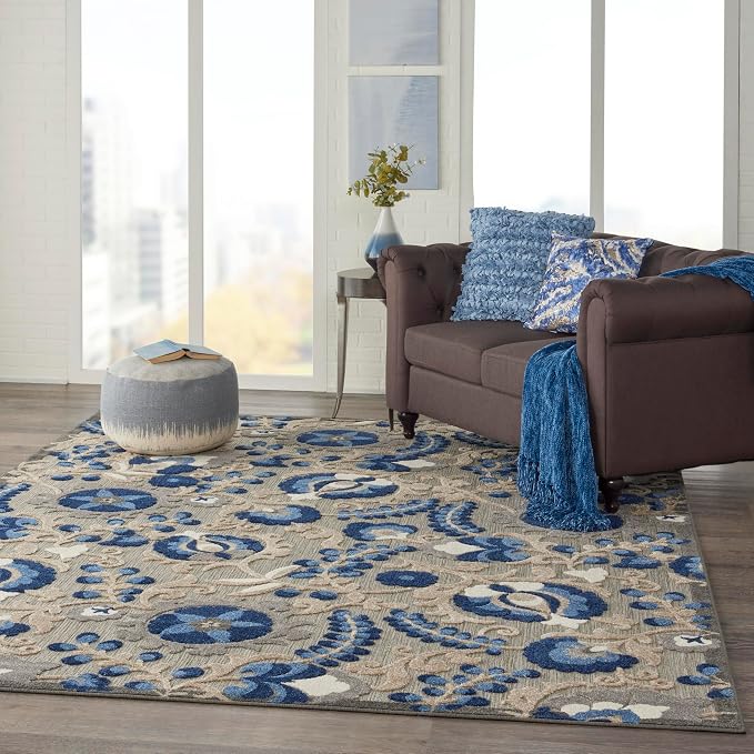 Nourison Home Aloha Natural Blue 7'10" x 10'6" Area Rug - Easy Clean, Non Shedding, Bed Room, Living Room, Dining Room, Kitchen (8' x 11')