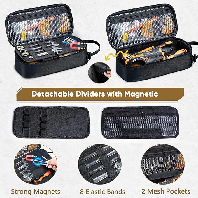 Heavy Duty Small Tool Bags for Men with Carabiner,Tactical Tool Pouch Bag,Portable Utility Tools Storage Organizer Case with Shoulder Strap for EDC,Motorcycle,Camping, Road Trip, Electricians