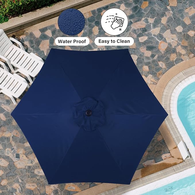 Simple Deluxe 7.5' Patio Umbrella Outdoor Table Market Yard Umbrella with 6 Sturdy Ribs for Backyard, Pool, Garden, Deck, Dark Blue
