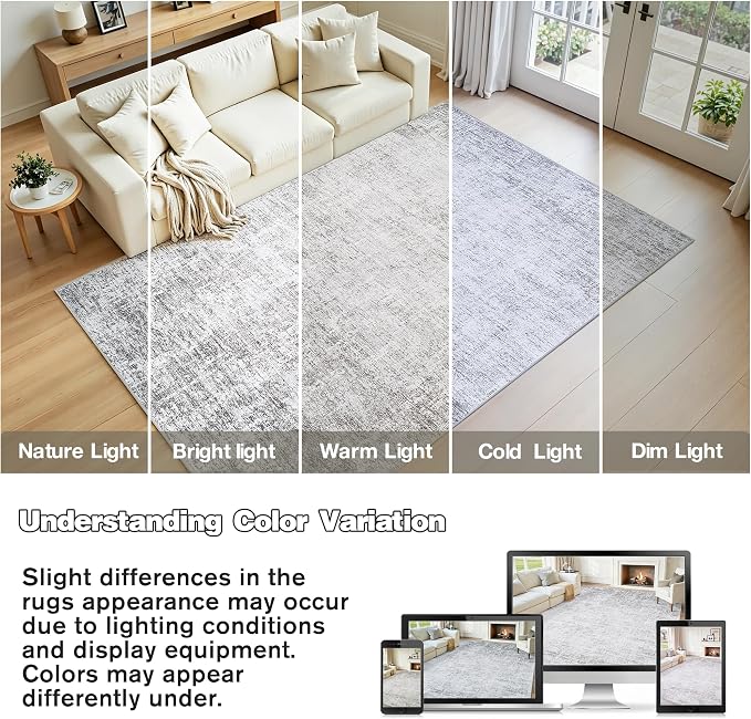 Washable 5x7 Abstract Black Area Rugs for Living Room | Large Modern Neutral Rugs Soft Non Slip Stain Resistant Low Pile Carpet Dining Room Bedroom Indoor Nursery Home Office