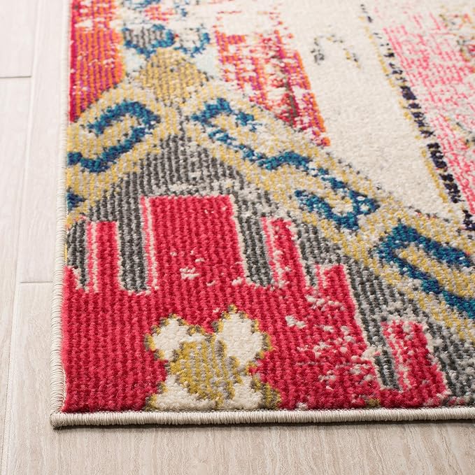 SAFAVIEH Madison Collection Runner Rug - 2'2" x 20', Grey & Orange, Boho Chic Tribal Distressed Design, Non-Shedding & Easy Care, Ideal for High Traffic Areas in Living Room, Bedroom (MAD422G)