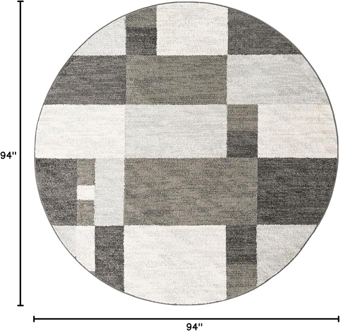 Unique Loom Autumn Collection Modern Contemporary Casual Abstract Area Rug (Gray/ Ivory Tonal, 7 ft 10 x 7 ft 10 Round)