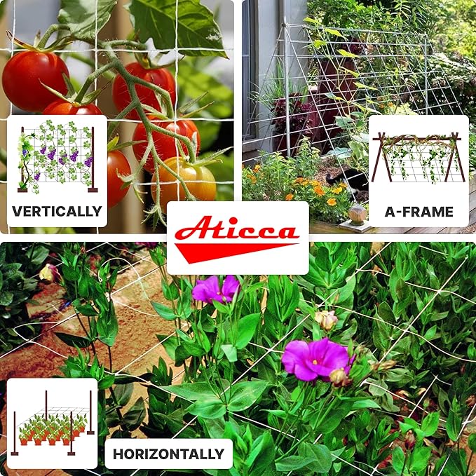 ATICCA Plastic Trellis Netting 47" x 328 ft Heavy Duty Plant Support Netting White - 6 Inch Garden Trellis on Roll - Mesh for Growing Vine Climbing Plants, Flowers, Peas, and Cucumber