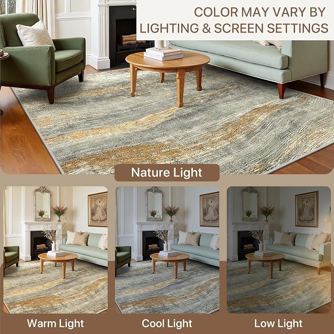BEIMO 5x7 Washable Area Rug for Living Room, Wave Abstract Bronze Gray | Soft Machine Washable Modern Rug,Streaks Pattern Non Slip Indoor Carpet for Dining Room Playroom Bedroom Office