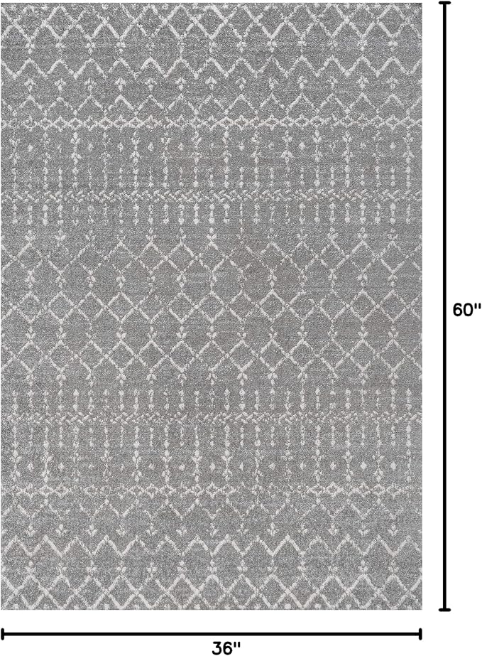 JONATHAN Y Boho Vintage Diamond Gray/Ivory Indoor Area Rug 3X5 ft, Moroccan Hype for Living Room, Bedroom, Kitchen, Office, Easy-Cleaning, High Traffic, Pet-Friendly, Non-Shedding (MOH101C-3)