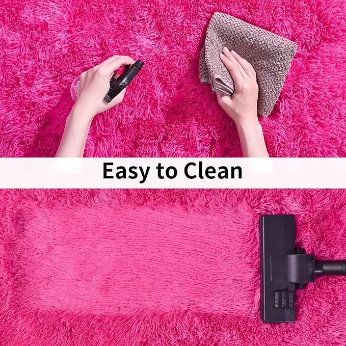 Soft Shag Rugs for Girls Bedroom, Fluffy Washable 4x6 Hot Pink | Upgrade Non-slip, 4 x 6 Shaggy Rugs for Living Room, High Pile Fuzzy Plush Carpet Kids Room Dorm, Flame Resistant
