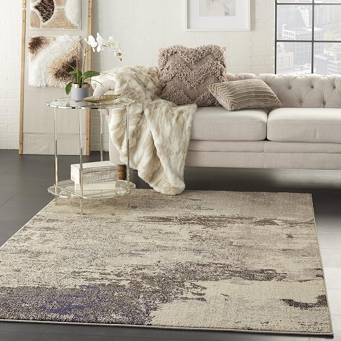 Nourison Celestial Modern Abstract Ivory/Grey 3'11" x 5'11" Area -Rug, Easy -Cleaning, Non Shedding, Bed Room, Living Room, Dining Room, Kitchen (4x6)