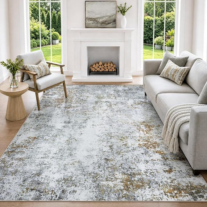 6x9 Washable Area Rug Modern Abstract for Living Room Bedroom Gray Brown | Soft Indoor Carpet,Anti-skid Backing,Water Repellent,Non-shedding, Suitable for bedroom dining farmhouse nursery home office
