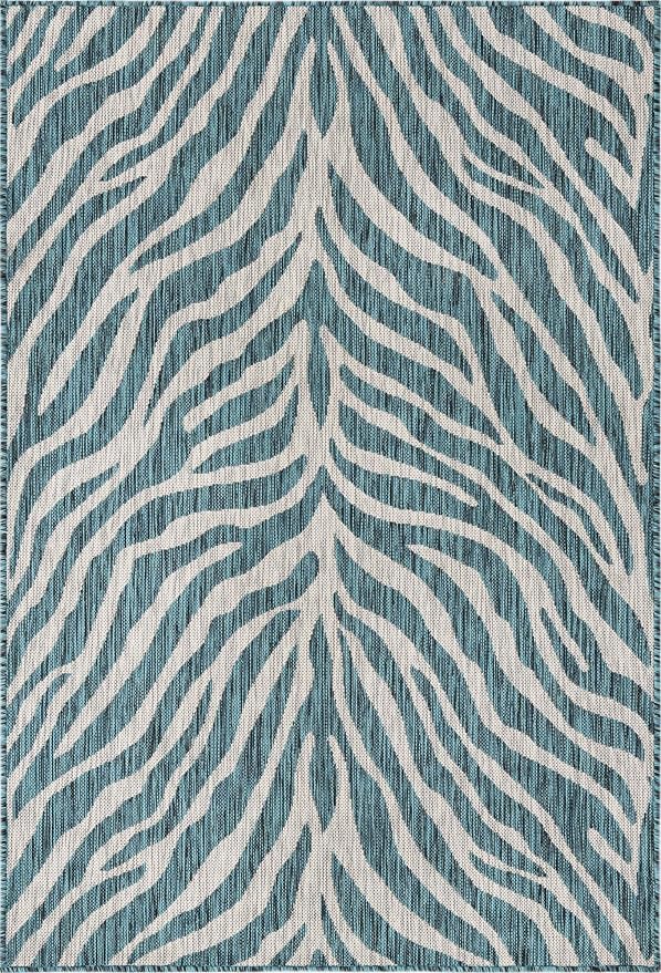 Unique Loom Outdoor Safari Collection Area Rug - Tsavo (4' 1" x 6' 1" Rectangle, Teal/ Ivory)