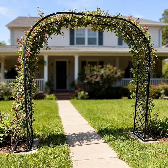 Black Heavy Duty Metal Garden Arch Trellis 90.5" W x 94.5" H for Climbing Plants, Decorative Archway Wedding Arch Frame for Patio, Backyard, Patio, Lawn, Pathway